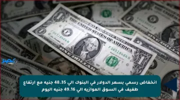 انخفاض رسمي بسعر الدولار في البنوك إلى 48.35 جنيه مع ارتفاع طفيف في السوق الموازية إلى 49.16 جنيه اليوم